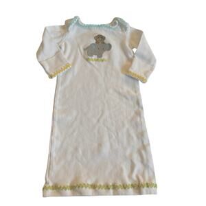 Mud Pie White Monkey Elephant Appliqué Sleeping Gown 0-3M